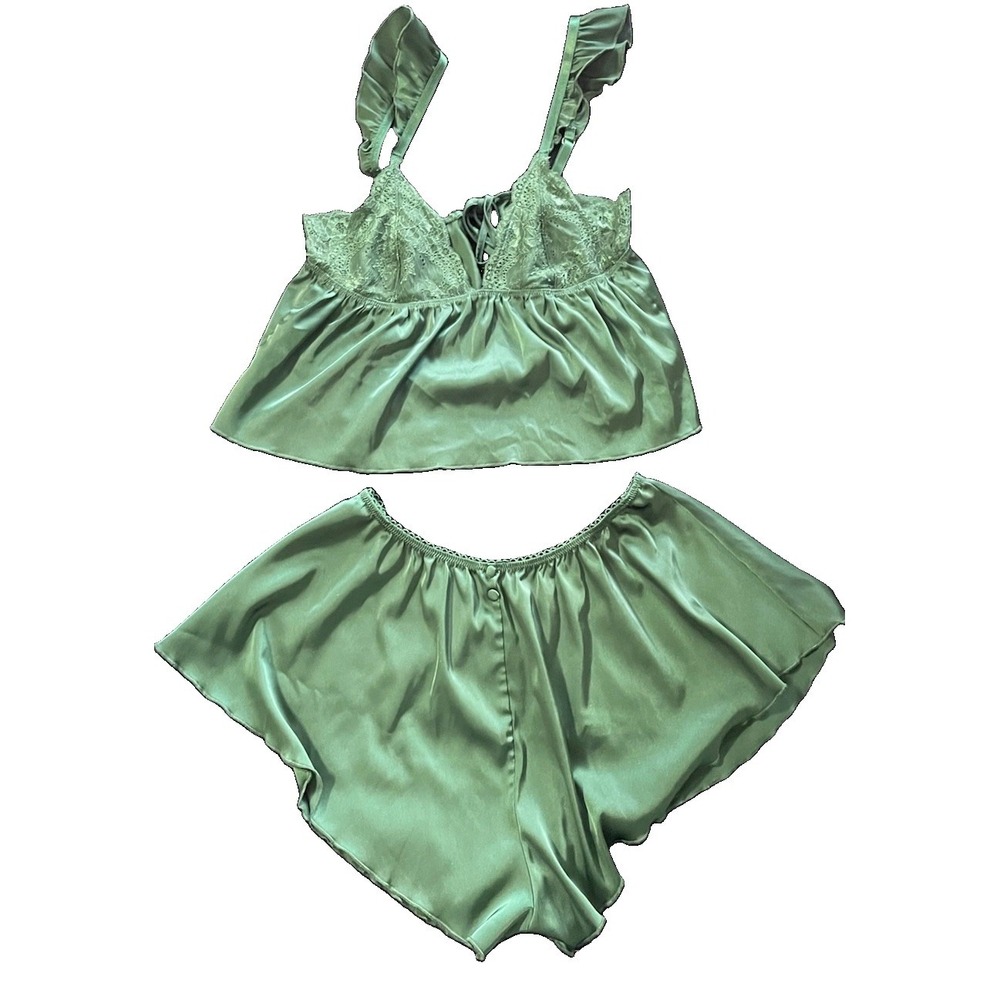 Kat The Label Hanna Camisole Top And Shorts Sleep Set Loungewear Emerald Green M